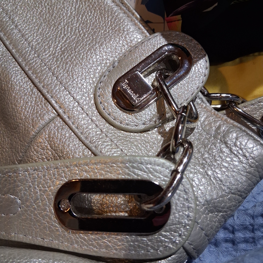Tignanello Silver Handbag with Chain Detail